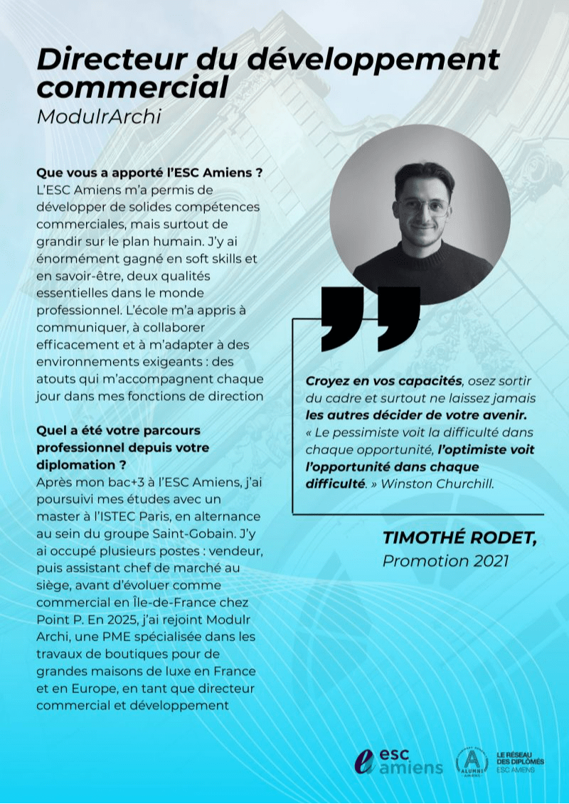 Portrait d'Alumni : Timothé RODET, Bachelor 2021, ISTEC 2023
